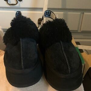 UGG Black Fuzzy Platform Slippers